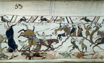 Normandian herttua William Valloittaja (1027-1087) Englannin valloitus vuonna 1066: Hastingsin taistelu Yksityiskohta Bayeux