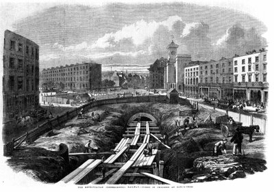Lontoon metron rakentaminen vuonna 1850: työskentelee King Crossissa. tekijältä Unknown artist