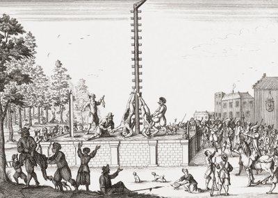 Johan ja Cornelis de Wittin ruumiit roikkuvat hirsipuussa. tekijältä Unknown artist