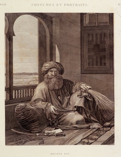 Puvut ja muotokuvat: Mourad Bey (1750-1801) Mamelukkipäällikkö (Murad Bey Egyptian Mamluk chieftain (Bey)) teoksessa "" Kuvaus Egyptistä", Editions imperiales tekijältä Unknown artist