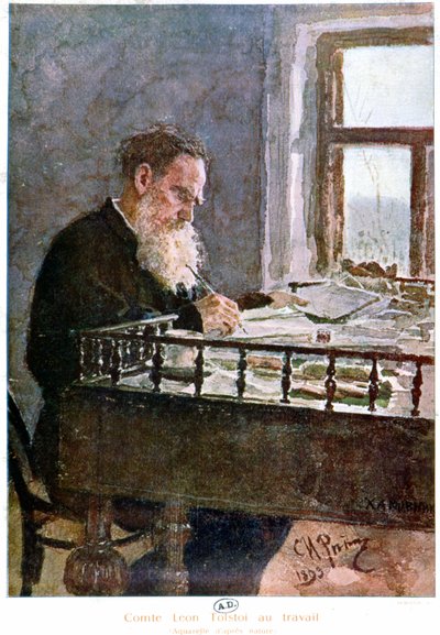 Kreivi Tolstoin kirjoitus - akvarelli luonnon mukaan tekijältä Unknown artist