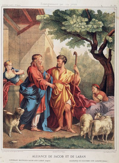 Jaakobin ja Labanin liitto julkaisussa ”Pyhä historia”, toim. Hachette tekijältä Unknown artist