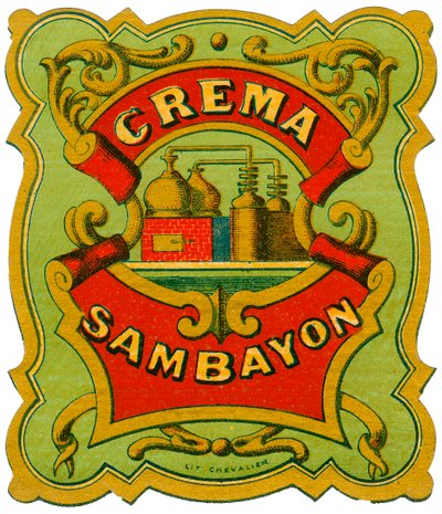 Crema Sambayon -alkoholimainos (kromolitografia, 1800-luvun loppu) tekijältä Unknown artist