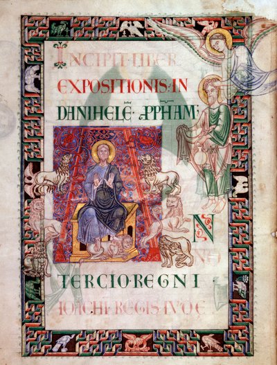 Daniel profeetta Habacucin pelastamassa leijonakuolassa (Habaquq, Habakuk, Habakuk, Abakouk, Havakuk) Miniatyyri otettu käsikirjoituksesta "Ancient History to Cesar", kirjoittanut Saint John of Acre tekijältä Unknown artist