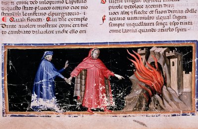 Dante ja Virgil saavat helvetin portit (helvetin laulu 3, jumalaisessa komediassa) - miniatyyri tekijältä Unknown artist