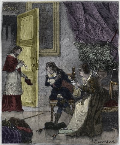 Dupesin päivä - Journee des Dupes 1630 - Aikana, jolloin Marie de Medicis vetosi asiansa, kardinaali Richelieu astui sisään - kuvitus Knee-Lacin "Pariisi läpi vuosisadan" tekijältä Unknown artist