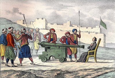Isä LE VACHER (Jean Levacher), ranskalainen lähetyssaarnaaja, kuoli Algerissa vuonna 1683 Duquesnen pommittaessa Algeriaa. Leon Galibertin "muinainen ja nykyaikainen Algeria". Italialainen painos 1846 värissä. tekijältä Unknown artist