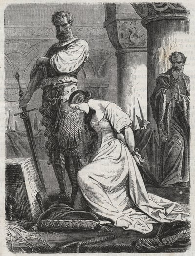 Henry VIII:n vaimon Katherine Howardin kuolema, kaiverrus 1864- Catherine Hovard tai Catherine Howard (Katherine or Katheryn tekijältä Unknown artist