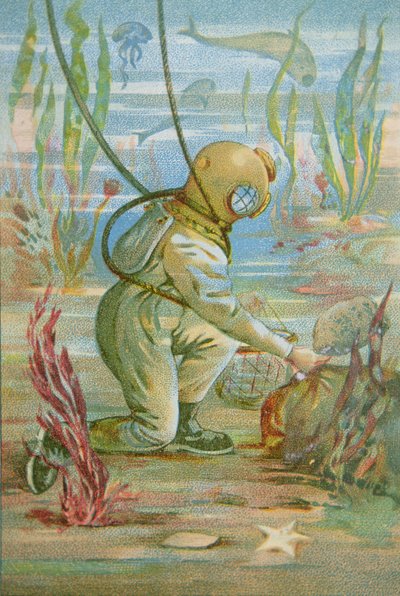Deep Sea Diver, n. 1890 (väri litho) tekijältä Unknown artist