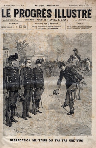 Alfred Dreyfusin huononeminen - Dreyfusin tapaus: Alfred Dreyfusin huononeminen sotakoulun sisäpihalla, Pariisi, 5. tammikuuta 1895 - Kaiverrus kirjaan "The illustrious progress" 1895 - tekijältä Unknown artist