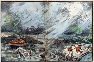 Tsunamin aiheuttama tuho Sanrikussa, Japanissa tekijältä Unknown artist