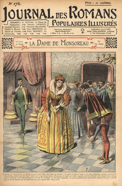 Diane, joka tunnettiin Monsoreaun kreivitärnä, tuomittiin hoviin. Kuva Alexandre Dumasin "" The Lady of Monsoreau" -kuvasta. "" Kuvitettujen suosittujen romaanien lehdessä"". tekijältä Unknown artist