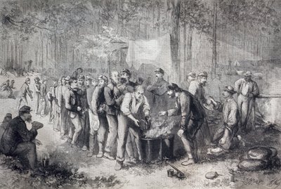 Annosten jakaminen Pohjois-Amerikan sotilasyksikölle, Amerikan yhdysvallat, Amerikan sisällissota, kaiverrus tekijältä Unknown artist