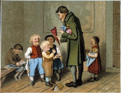 Palkintojen jako koulussa - kromolitografia, 1800-luvun loppu tekijältä Unknown artist