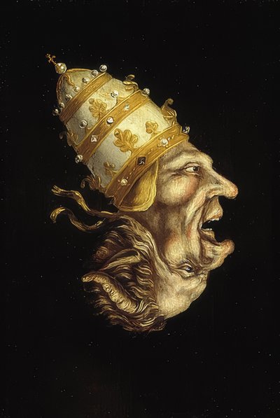 Kaksoismuotokuva paavi ja paholainen (käänteinen kuva). Noin 1600 tekijältä Unknown
