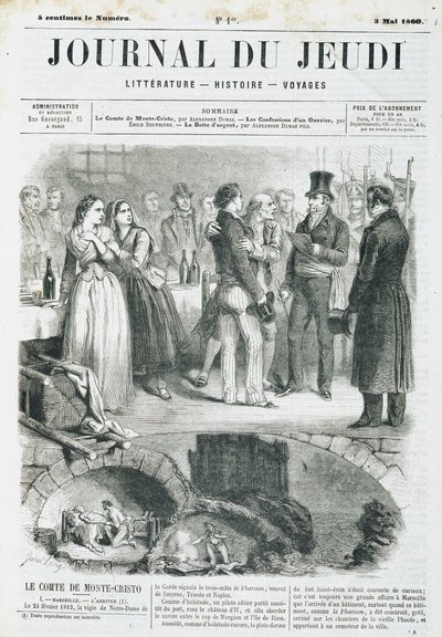 Edmond Dantes, Monte Criston kreivi (Monte Cristo) pitää vastaanoton - "" Le Journal du Torstai -lehdessä" 3.5.1860 alkaen tekijältä Unknown artist