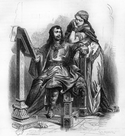 Eginhard (Einhard, Einhart, Einard, 775-840) Karolingien ajan historioitsija vaimonsa Emman (Imman) kanssa. tekijältä Unknown artist