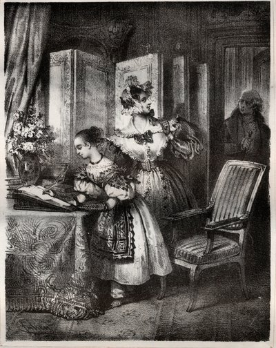 Kaiverrus 1800-luvulta Madame Cottinin (Sophie Cottin Rostand) (1770-1807) romaaniin "" Malvina"" - Yksityinen kokoelma tekijältä Unknown artist