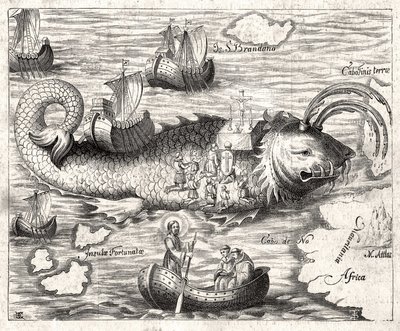 Episode of the Legend of Saint Brandan (Brendan): 6. vuosisadan irlantilaisen luostarin fantastinen matka etsimään maallista paratiisia. Painos vuodelta 1621. tekijältä Unknown artist