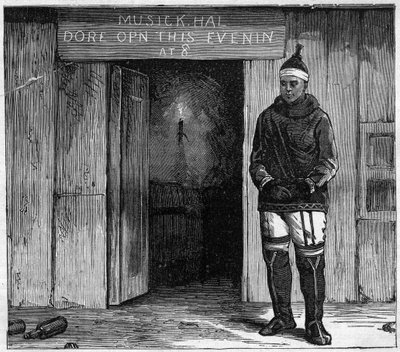 Diskon saaren (Qeqertarsuaq) Grönlannin eskimo 1800-luvun lopulla. kaiverrus vuodelta 1884 tekijältä Unknown artist