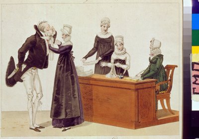 Viljelykokeilu. Nimetön työ, akvarelli paperille, n. 1815. 1800-luvun karikatyyri. A.S. Pushkinin valtionmuseo, Moskova. tekijältä Unknown artist