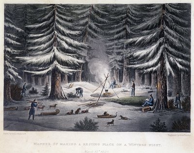 Leirin perustaminen talviyönä - "" Kertomus matkasta Napameren rannoille vuosina 1819-1821", John Franklin, toim. Lontoo tekijältä Unknown artist