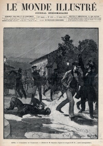 Tapahtumat Bulgariassa: Beltchefin salamurha Stefan Stambolovin (1854-95) läsnä ollessa - Sofia tekijältä Unknown artist