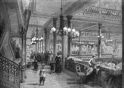 "Bon marche" -myymälöiden laajennukset: Uusi galleria, joka johtaa Buffetille. Pariisi 1880. tekijältä Unknown artist