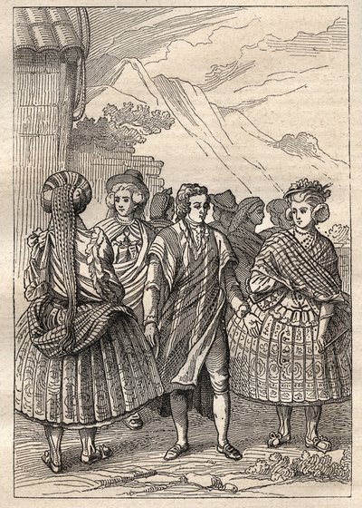 Jean Francois Galaup de La Perousen (1741-1788) retkikunta maailman ympäri (1785-1788): Concepcionin (Chile) asukkaiden puvut - kuvitus "1700-luvun suurista merenkulkijoista" tekijältä Unknown artist