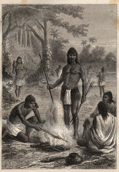Alexander von Humboldtin (1769-1859) ja Aime Bonplandin (1773-1858) retkikunta Amerikkaan (1799-1804): Omaguas-intiaanit (Amazonia, Peru) - kuvitus teoksesta "1700-luvun suuret merenkulkijat" tekijältä Unknown artist