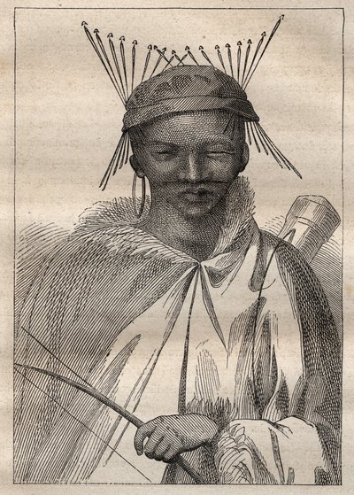 Anders Sparrmanin (1748-1820) tutkimusmatka Etelä-Afrikan maiden sisäosaan (1775): boschiman (Bochiman tai San, kotoisin Etelä-Afrikasta) - kuva otettu teoksesta "1700-luvun suuret merenkulkijat" tekijältä Unknown artist
