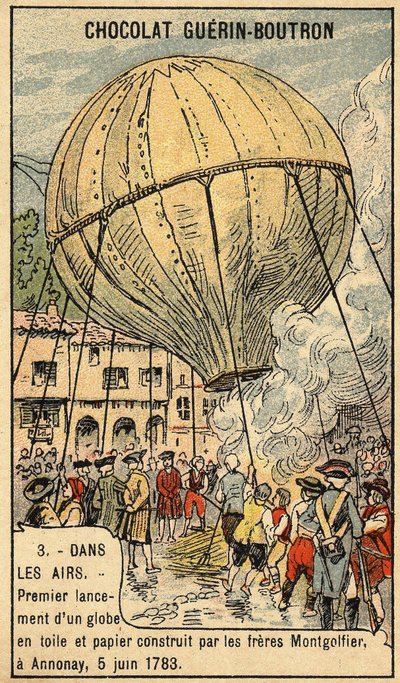 Montgolfier-veljesten kokemus 5. kesäkuuta 1783 Annonay.Chromosta 1800-luvun lopulla. tekijältä Unknown artist
