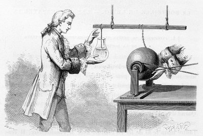 Kokemus Cunéusista: pullo Leidenia - Amédée Guilleminin "" Magnetismissa ja sähkössä" tekijältä Unknown artist