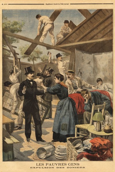 Gentillyn portin sotilasalueelle rakennetun kasarmin karkottaminen ja osa. Kuvitus "" Le petit Journal" -lehdessä 23/06/1895. tekijältä Unknown artist
