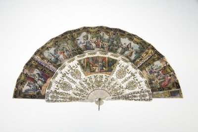 Fan, c.1860, Printed and painted paper, mother of pearl, gold, silver and copper metals, and mirror, Maker unknown tekijältä Unknown artist