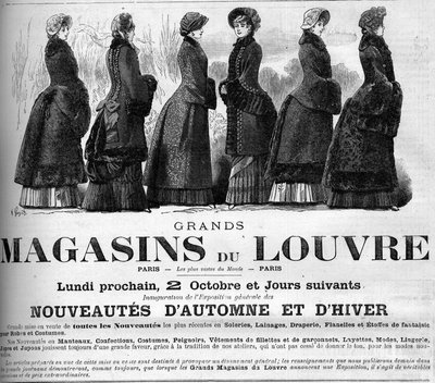 1800-luvun naisellinen muoti: Louvren tavaratalojen mainos tekijältä Unknown artist