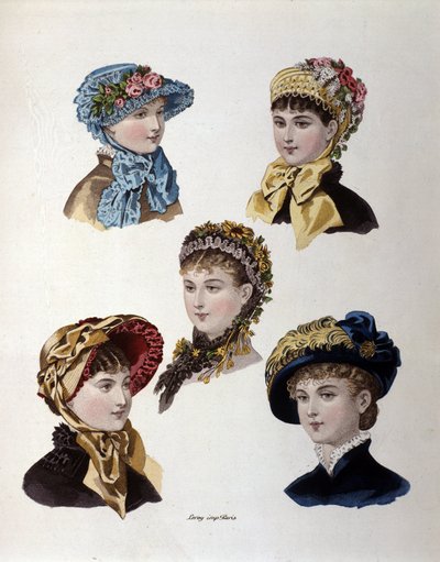 1800-luvun lopun muoti: eri malleja naisten hattuja tekijältä Unknown artist
