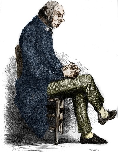 Isä Goriot. Kaiverrus 1800-luvun puolivälissä. Kuvitus Honore de Balzacin (1799-1850) "Isä Goriot" -sarjaan. tekijältä Unknown artist