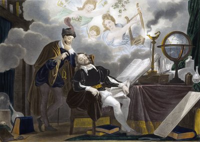Faust ja Mefistofeles - Faust est tente by Mephistopheles - kaiverrus tekijältä Unknown artist
