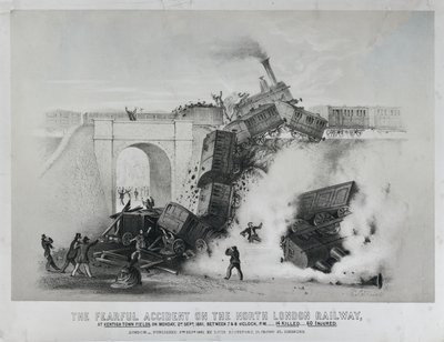 Pelottava onnettomuus Pohjois-Lontoon rautatiellä Kentish Townin kentillä tekijältä Unknown artist