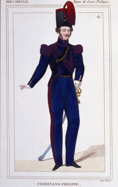 Ferdinand Philippe (Ferdinand-Philippe) Louis, Chartresin herttua, sitten Orléansin herttua (1810-1842). Ranskan prinssi, Ranskan kuningas Louis Philippe 1er (Louis-Philippe) poika. Kaiverrus vuodelta 1850 tekijältä Unknown artist
