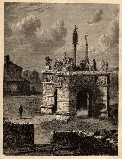 Finistere - Bretagne - Le calvaire de pleyben - Enclos paroissial de Pleyben - Pleybenin seurakunta sulje - kaiverrus "" PATRIE" - PECTUREQUIRESSE RANSKAN KUVAUS 6 OSEESTA LUCIEN HUARD - 1800-luvun loppu tekijältä Unknown artist