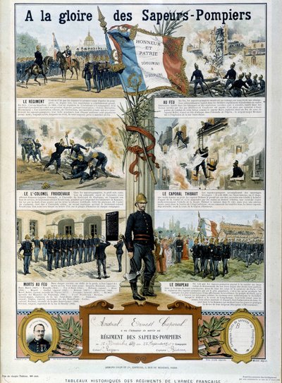 Palomiehet: Sapeurien kunniaksi - "" Ranskan armeijan rykmenttien historiallisissa maalauksissa" noin 1890 tekijältä Unknown artist