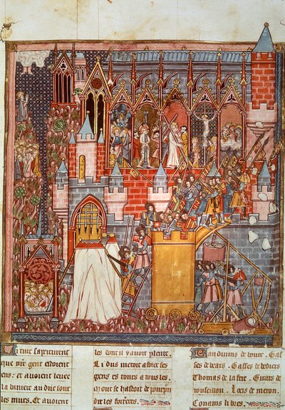 Ensimmäinen ristiretki: Jerusalemin piiritys ja valloitus Godefroy de Bouillonin (1058-1100) johtamilla risteyksillä vuonna 1099. Pienoiskuva elokuvasta Chronicles d