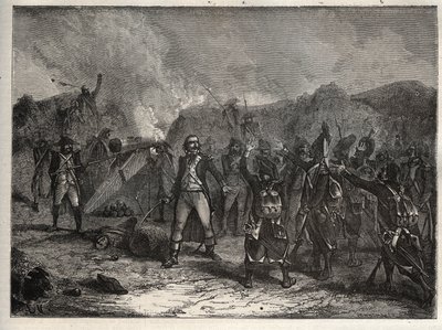 Ensimmäinen liittouma: eversti Antoine Guillaume (Antoine-Guillaume) Rampon (1759-1842) Montenotten taistelussa 12. huhtikuuta 1796 Italian kampanjan aikana vastustaen Napoleon Bonaparten ranskalaisia joukkoja Itävallan ja Sardinian armeijoita vastaan - ra tekijältä Unknown artist
