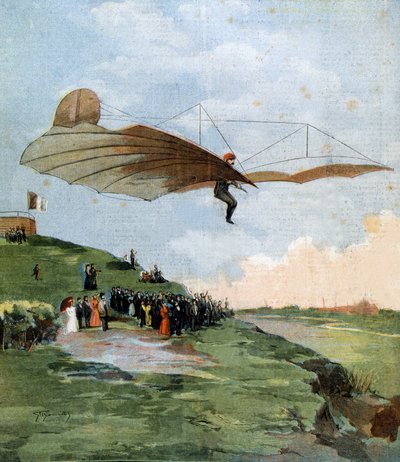 Saksalaisen insinöörin Otto Lilienthalin (1848-1896) ensimmäinen luistokoe hänen koneessaan vuonna 1894 tekijältä Unknown artist
