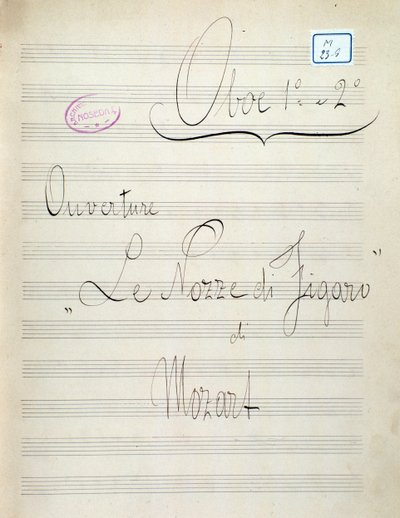 Ensimmäinen sivu nuotteja Mozartin oopperan Le nozze di Figaro oboelle (1800-luku) tekijältä Unknown artist