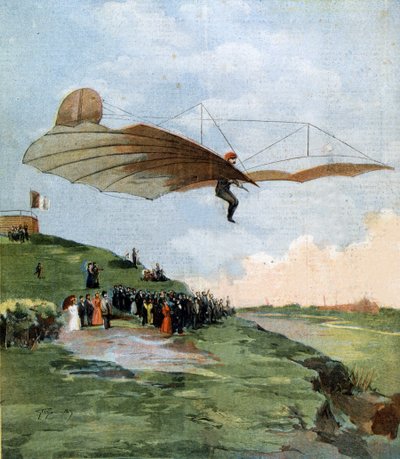 Otto Lilienthalin (1848 - 1896), purjelentokoneen pioneerin lento. 1894. tekijältä Unknown artist
