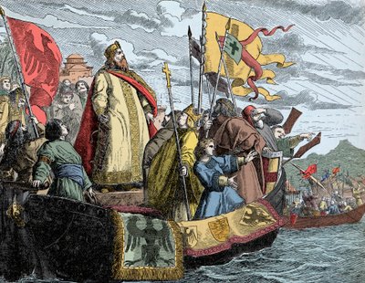 Friedrichin ylitys Vähä-Aasiaan - Frederic I soitti Frederic Barberousselle (1122/25-1190) (Frederic I Hohenstaufenista) kolmannen ristiretken (1189) aikana. tekijältä Unknown artist