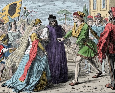 Friedrichin Eleanorin vastaanotto - Frederic III (Frederic V of Habsburg) (1415-1493), Rooman keisari vastaanottaa Portugalin alienorin (1434-1467) tekijältä Unknown artist
